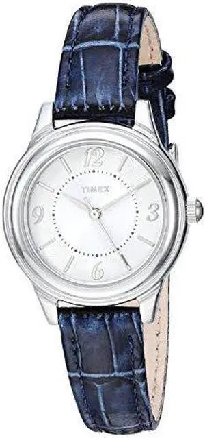 timex women's tw2r86000 basics 26mm blue/silvertone croco pattern leather strap watch timex women's tw2r86000 basics 26mm blue/silvertone croco pattern leather strap watch