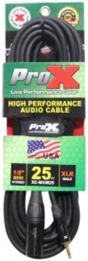 prox cables xcmxm25  25ft. balanced high performance interconnect microphone dj audio mixer cable male xlr to 3.5mm connector