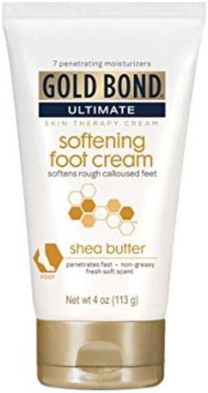 gold bond ultimate softening foot cream with shea butter, 4 ounce, leaves rough, dry, calloused feet, heels, and soles feeling smoother and softer, includes vitamins a, c, e, and silk amino acids