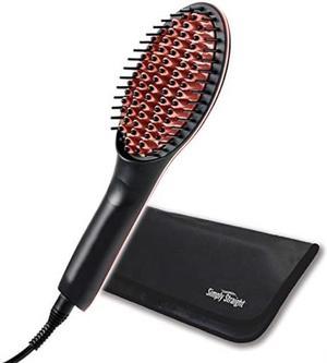 simply straight ceramic straightening brush  ultra fast heat up compact portable argan oil infused 3d ceramic bristles silky smooth hair in just minutes works for all hair types