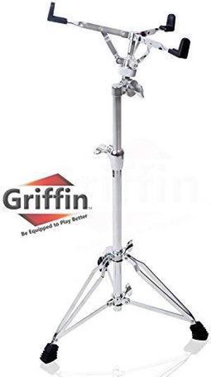 Extended Height Snare Drum Stand by GRIFFIN | Tall Adjustable Height Snare Stand For Practice Pad | Concert Stand Up Drum Mount Holder With Basket Clamp | Double Braced Percussion Chrome Drum Hardware