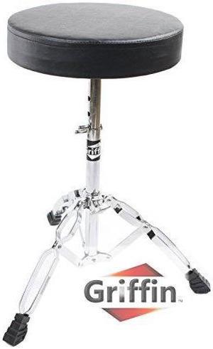 Drum Throne Stand by GRIFFIN | Padded Drummer�s Seat | Comfortable Drum Set Percussion Chair for Adults | Professional Musicians Guitar Stool Double Braced Hardware for Practice with Adjustable Height