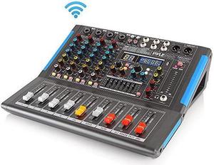 4channel bluetooth studio audio mixer  dj sound controller interface with usb drive for pc recording input, xlr microphone jack, 48v power, input/output for professional and beginners  pmxu46bt
