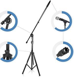 strongest highperformance adjustable microphone suspension boom stand | tripod mic stand mic adapter & clamp  stage, karaoke studio, durable steel easy foldable height from 51.0''  90.5'' by pyle