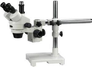amscope sm3tz professional trinocular stereo zoom microscope, wh10x eyepieces, 3.5x90x magnification, 0.7x4.5x zoom objective, ambient lighting, singlearm boom stand, includes 0.5x and 2.0x barlow le
