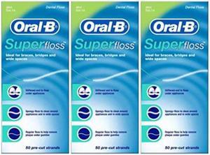 oralb super floss, 50 precut strands, mint  pack of 3