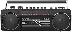 riptunes cassette boombox, retro blueooth boombox, cassette player and recorder, am/fm/sw1sw2 radio4band radio, usb, sd, and aux in, black