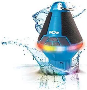 wow world of watersports wowsound speaker, bluetooth, waterproof, shockproof, floating speaker, with long battery life, led lights, and cup holder blue