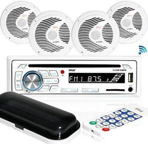 marine stereo receiver speaker kit  indash lcd digital console builtin bluetooth & microphone 6.5" waterproof speakers 4 w/ mp3/usb/sd/aux/fm radio reader & remote control  pyle plcdbt85mrw
