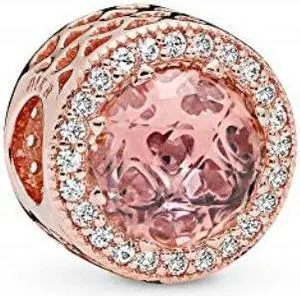 pandora radiant hearts charm, pandora rose, blush pink crystal, clear cubic zirconia, one size