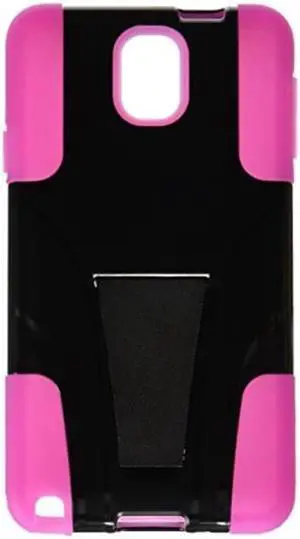 amzer amz96633 amzer double layer hybrid case cover with kickstand for samsung galaxy note 3 smn900, samsung galaxy note 3 smn9005  skin  retail packaging  black/hot pink