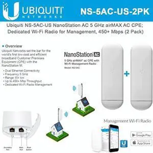 nanostation ac ns5acus 5 ghz airmax ac cpe dedicated wifi radio for management 450+ mbps 2 pack nanostation ac ns5acus 5 ghz airmax ac cpe dedicated wifi radio for management 450+ mbps 2 pack