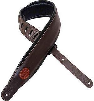 levy's leathers 3" signature series leather guitar strap with foam padding and leather backing; dark brown mss2dbr