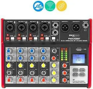studio audio sound mixer board  6 channel bluetooth compatible professional portable digital dj mixing console w/ usb mixer audio interface  mixing boards for studio recording  pylepro pmxu68bt