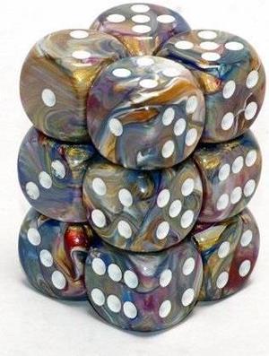 chessex dice d6 sets: festive carousel with white  16mm six sided die 12 block of dice