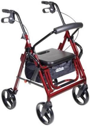 drive medical duet transport wheelchair rollator walker, burgundy