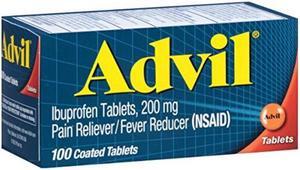 advil 100 count pain reliever / fever reducer coated tablet, 200mg ibuprofen, temporary pain relief
