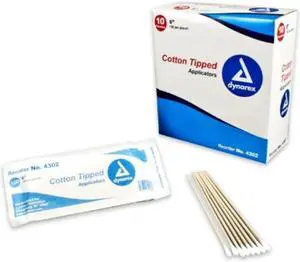 dynarex cotton tipped wood applicators nonsterile 6", 100 count, pack of 10