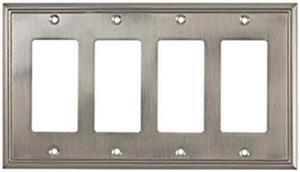 rok hardware wall plate contemporary decorative rocker/gfci switch plate brushed nickel, 4 gang