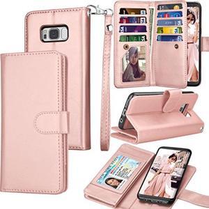 tekcoo for galaxy s8 plus case / s8 plus wallet case, id cash credit card slots holder purse carrying pu leather folio flip cover detachable magnetic hard case & kickstand for samsung s8+ rose gold