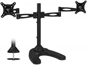 mountit! free standing dual monitor stand | double arm desk mount fits two x 21 24 27 inch computer screens | 2 heavy duty full motion adjustable arms | vesa 75 100 compatible | grommet base included