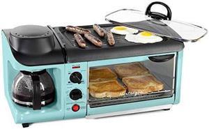 Nostalgia Retro 3-In-1 Family Size Electric Breakfast Station, Coffeemaker, Griddle, Toaster Oven - Aqua (BST3AQ)
