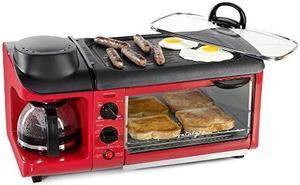 nostalgia bst3rr retro 3in1 family size electric breakfast station, coffeemaker, griddle, toaster oven  retro red