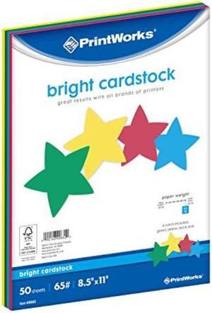 printworks bright cardstock, 65 lb, 4 assorted bright colors, fsc certified, perfect for school and craft projects, 50 sheets, 8.5" x 11" 00682