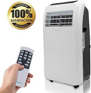serenelife 10,000 btu portable air conditioner + 9,000 btu heater, 4in1 ac unit with builtin dehumidifier, fan modes, remote control, complete window exhaust kit for rooms up to 350 sq. ft