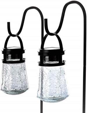 Home Zone Security 2 Packs Solar Crackle Glass Solar Lanterns Light Hanging Outdoor Waterproof 10 Lumens 3000K Decorative Large Crackle Glass Garden LED Lights, No Wiring for Patio Backyard Garden