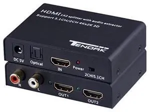 tendak 1x2 4k hdmi splitter with hdmi audio extractor + optical and r/l audio output powered splitter 1 in 2 out signal distributor support 3d for ps4 xbox one dvd bluray player hd tv projector