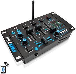 wireless dj audio mixer  3 channel bluetooth compatible dj controller sound mixer, mictalkover, usb reader, dual rca phono/line in, microphone input, headphone jack  pyle pmx7bu.5