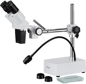 amscope se400z professional binocular stereo microscope, wf10x and wf20x eyepieces, 10x and 20x magnification, 1x objective, led lighting, boomarm stand, 110v120v