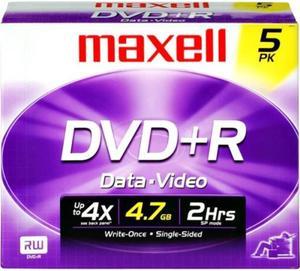 maxell 639002 write once recording format superior archival life dvd playback 4.7gb dvd+r 10mm jewel 5 pack