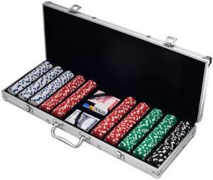 trademark poker poker chip set for texas holdem, blackjack, gambling with carrying case, cards, buttons and 500 dice style casino chips 11.5 gram