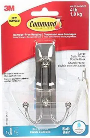 command large double bath hook, satin nickel, 2hooks, 2large waterresistant strips command large double bath hook, satin nickel, 2hooks, 2large waterresistant strips