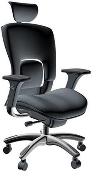 GM Seating Ergolux Genuine Leather Executive Hi Swivel Chair Chrome Base with Headrest, Black