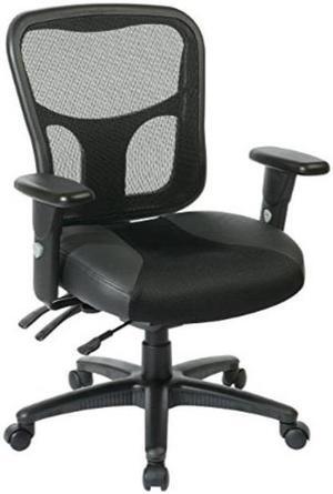 office star breathable progrid back with leather and mesh seat adjustable black managers chair and nylon base