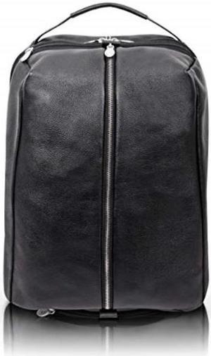 mcklein south shore pebble grain calfskin leather 17 leather carryall laptop  tablet overnight backpack black 18885