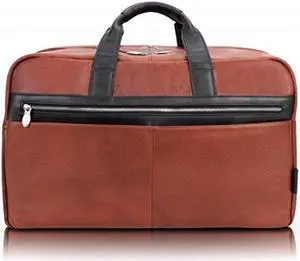mcklein wellington, pebble grain calfskin leather, 21" twotone, dualcompartment, laptop & tablet carryall duffel, brown 19110