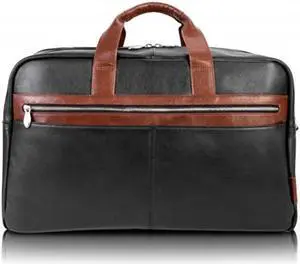 mcklein wellington, pebble grain calfskin leather, 21" twotone, dualcompartment, laptop & tablet carryall duffel, black 19112