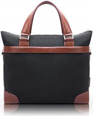 mcklein eastward, 1680d ballistic nylon with leather trim, 15" nylon, twotone, laptop & tablet briefcase, black 78395