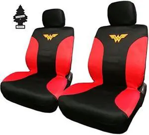 yupbizauto pair of new dc comic wonder woman sideless neoprene waterproof car seat covers with air freshener