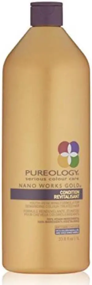 pureology nano works gold conditioner revitalisant, youthrenewing formula for color treated hair, 33.8 fl oz