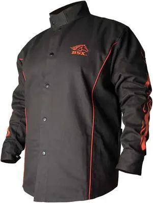 Revco Industries BX9C-L BSX Contoured FR Welding Black w/ Flames Jacket, Large