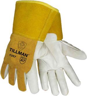 Tillman 1357 Grain/Split Cowhide MIG Gloves, Kevlar Sock Lining, A7 Cut Resistance, 4" Cuff, Medium