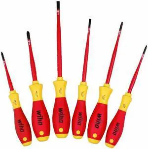 Wiha 32196 6 Piece Insulated Slim Slotted, Phillips and Square Screwdriver Set