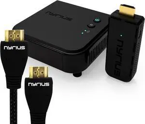 Nyrius ARIES Pro Wireless HDMI Transmitter & Receiver to Stream HD 1080p 3D Video From Laptop, PC, Cable, Netflix, YouTube, PS4, Drones, Pro Camera, to HDTV/Projector & Bonus HDMI Cable Nyrius ARIES Pro Wireless HDMI Transmitter & Receiver to Stream HD 1080p 3D Video From Laptop, PC, Cable, Netflix, YouTube, PS4, Drones, Pro Camera, to HDTV/Projector & Bonus HDMI Cable