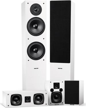 Fluance Elite High Definition Surround Sound Home Theater 5.0 Channel Speaker System including Floorstanding Towers, Center Channel and Rear Surround Speakers - White (SXHTBWH)