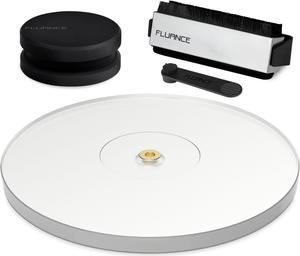 Fluance Vinyl Turntable and Record Accessory Kit With Record And Stylus Anti-Static Carbon Fiber Brushes, Frosted Acrylic Platter and Record Weight (VB52AP03RW03)